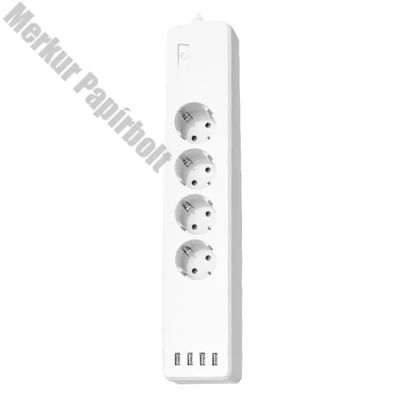 Kábel hosszabbító HAMA 4 aljzat + 4xUSB-A 1,7m túlfeszültség védett okos WIFI fehér