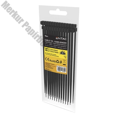 Kábelkötegelő-gyorskötöző ENTAC 100mm x 2,5mm fekete 50 darabos