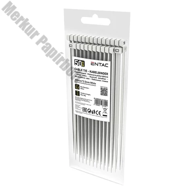 Kábelkötegelő-gyorskötöző ENTAC 200mm x 2,5mm fehér 50 darabos