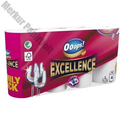 Kéztörlő tekercses háztartási OOOPS! Excellence 3 rétegű 4 tekercses