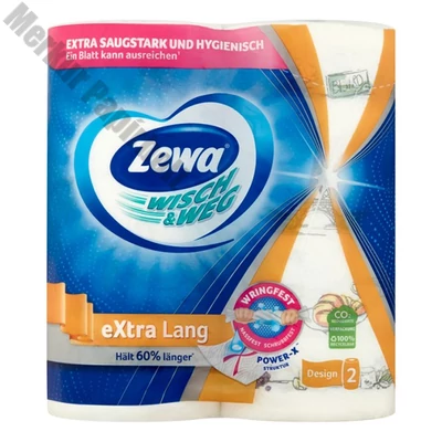 Kéztörlő tekercses háztartási ZEWA Wisch&Weg Extra Long Design 2 rétegű 2 tekercses