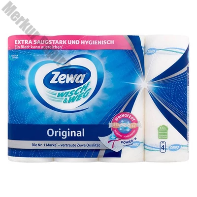 Kéztörlő tekercses háztartási ZEWA Wisch&Weg Original 2 rétegű 4 tekercses