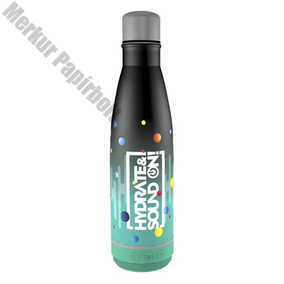 Kulacs duplafalú NEBULO fém Hydrate & SoundON Bluetooth hangszóróval 460 ml fekete-türkiz