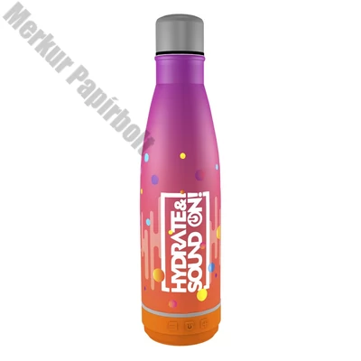 Kulacs duplafalú NEBULO fém Hydrate & SoundON Bluetooth hangszóróval 460 ml rózsa-narancs