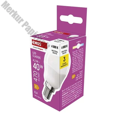 LED izzó EMOS E14 kisgömb 4,2W természtes fény 4000K