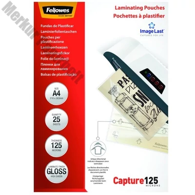 Lamináló fólia FELLOWES A/4 125 mikron fényes 25/csom
