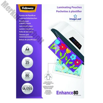 Lamináló fólia FELLOWES A/4 80 mikron fényes 25/csom