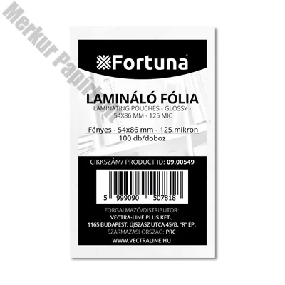 Lamináló fólia FORTUNA 54x86mm 125 mikron fényes 100/dob