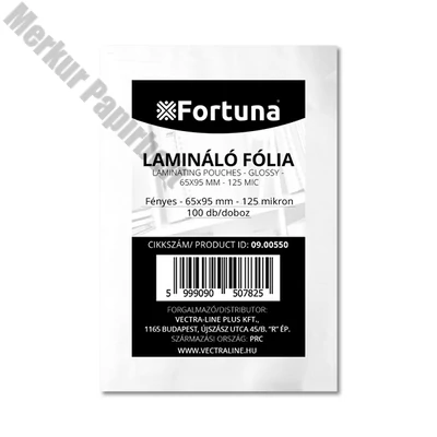 Lamináló fólia FORTUNA 65x95mm 125 mikron fényes 100/dob