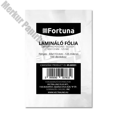 Lamináló fólia FORTUNA 83x113mm 125 mikron fényes 100/dob