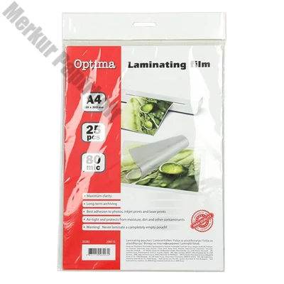 Lamináló fólia OPTIMA A/4 80 mikron fényes 25/csom