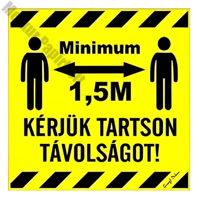 Matrica Kérjük tartson minimum 1,5 m távolságot sárga 10x10 cm "B"