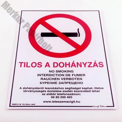 Matrica Tilos a dohányzás! fehér többnyelvű A/4 új
