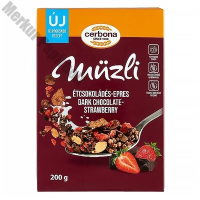 Müzli CERBONA étcsokoládés epres dobozos 200 g