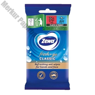 Nedves kéztörlő ZEWA Fresh To Go Classic 10 darabos