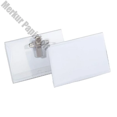Névjegykitűző DURABLE 54x90 mm csiptetővel és tűvel átlátszó