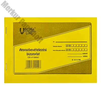 Nyomtatvány anyag bevételezési bizonylat VECTRALINE 25x4 8 tételes