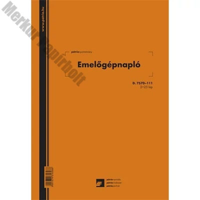 Nyomtatvány emelőgépnapló  PÁTRIA 2+25 lapos A/4 álló