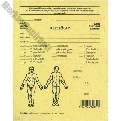 Nyomtatvány fizikoterápia kezelőlap PÁTRIA 118x150mm