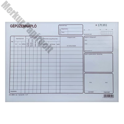Nyomtatvány gépüzemnapló  A/4 25x3