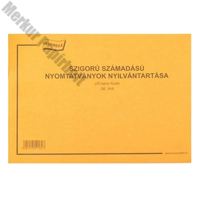 Nyomtatvány szigorú számadású nyilvántartó füzet fekvő