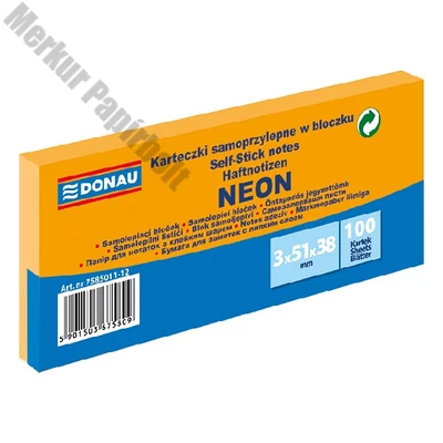 Öntapadós jegyzettömb DONAU 38x51 mm 3x100 lap neon narancssárga