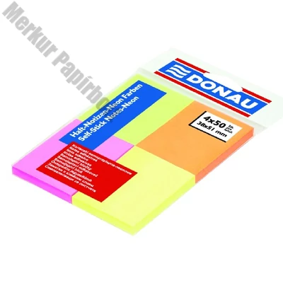 Öntapadós jegyzettömb DONAU 38x51 mm 4x50 lap vegyes neon színek