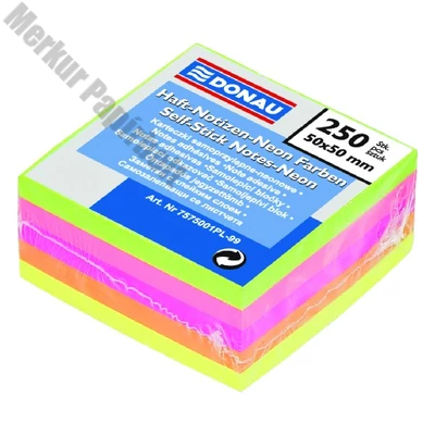 Öntapadós jegyzettömb DONAU 50x50 mm 250 lap vegyes neon színek