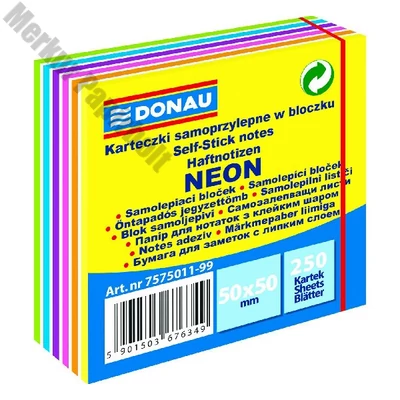 Öntapadós jegyzettömb DONAU 50x50 mm 250 lap vegyes neon színek 11 rétegű
