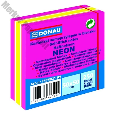 Öntapadós jegyzettömb DONAU 50x50 mm 250 lap vegyes neon színek rózsaszín