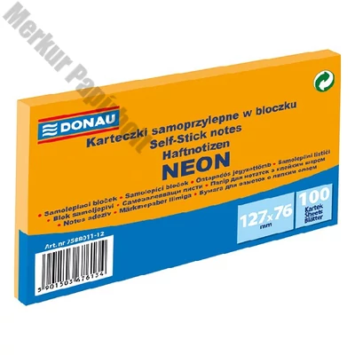 Öntapadós jegyzettömb DONAU 76x127 mm 100 lap neon narancssárga