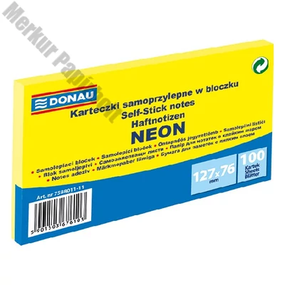 Öntapadós jegyzettömb DONAU 76x127 mm 100 lap neon sárga