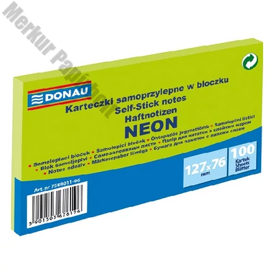Öntapadós jegyzettömb DONAU 76x127 mm 100 lap neon zöld