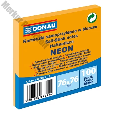 Öntapadós jegyzettömb DONAU 76x76 mm 100 lap neon narancssárga