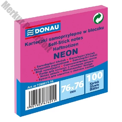 Öntapadós jegyzettömb DONAU 76x76 mm 100 lap neon rózsaszín