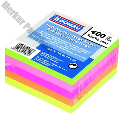 Öntapadós jegyzettömb DONAU 76x76 mm 400 lap vegyes neon színek