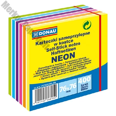 Öntapadós jegyzettömb DONAU 76x76 mm 400 lap vegyes neon színek 11 rétegű