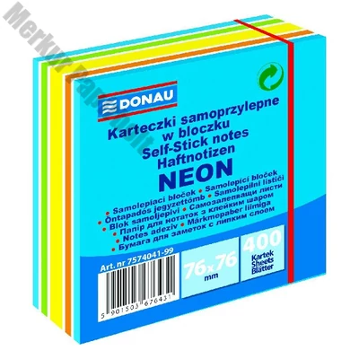 Öntapadós jegyzettömb DONAU 76x76 mm 400 lap vegyes neon színek kék