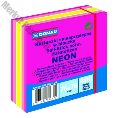 Öntapadós jegyzettömb DONAU 76x76 mm 400 lap vegyes neon színek rózsaszín