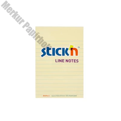 Öntapadós jegyzettömb STICK`N 150x101mm vonalazott sárga 100 lap