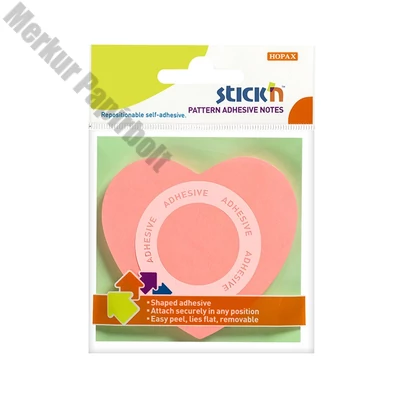 Öntapadós jegyzettömb STICK`N 70x70mm 360°-ban tapadó szív forma rózsaszín 50 lap