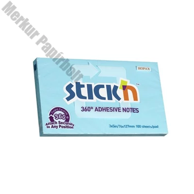 Öntapadós jegyzettömb STICK`N 76x127mm 360°-ban tapadó kék 100 lap