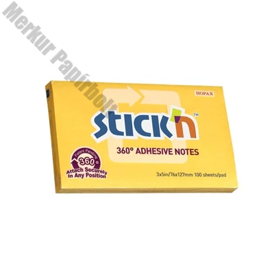 Öntapadós jegyzettömb STICK`N 76x127mm 360°-ban tapadó narancs 100 lap