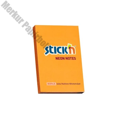 Öntapadós jegyzettömb STICK`N 76x51mm neon narancs 100 lap