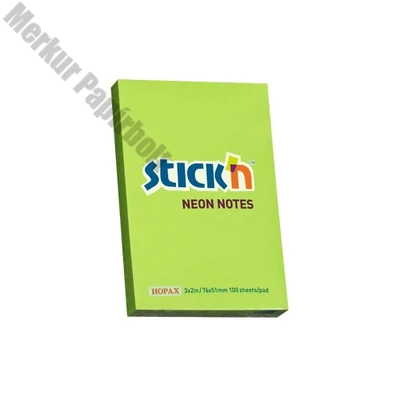 Öntapadós jegyzettömb STICK`N 76x51mm neon zöld 100 lap