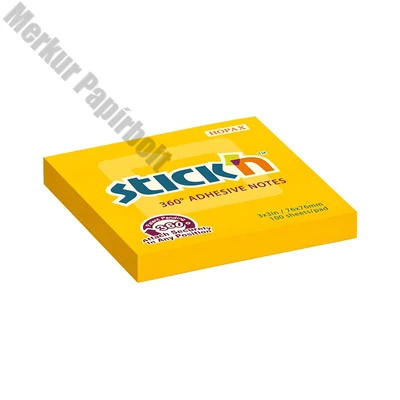 Öntapadós jegyzettömb STICK`N 76x76mm 360°-ban tapadó narancs 100 lap