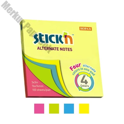 Öntapadós jegyzettömb STICK`N 76x76mm neon mix 100 lap