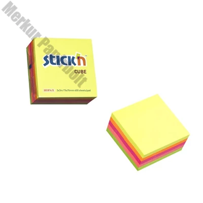 Öntapadós jegyzettömb STICK`N 76x76mm neon mix 400 lap