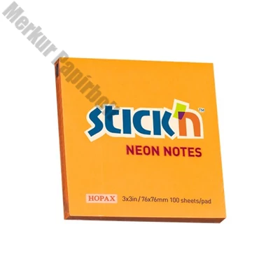 Öntapadós jegyzettömb STICK`N 76x76mm neon narancs 100 lap