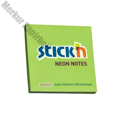 Öntapadós jegyzettömb STICK`N 76x76mm neon zöld 100 lap